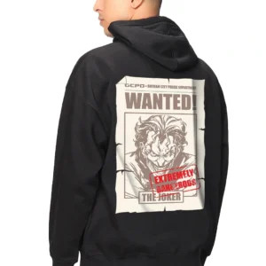 Men's Black Wanted Criminal Graphic Printed Oversized Hoodies