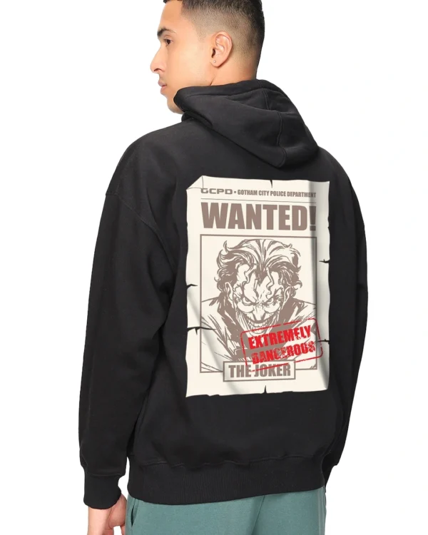 Men's Black Wanted Criminal Graphic Printed Oversized Hoodies