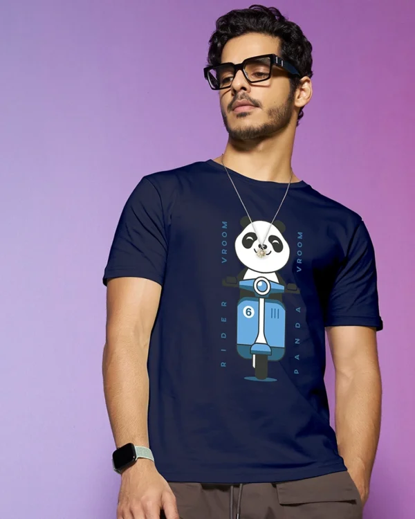 Men's Blue Rider Vroom Panda Graphic Printed T-shirt - Image 2