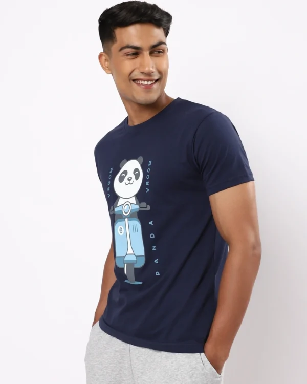 Men's Blue Rider Vroom Panda Graphic Printed T-shirt - Image 3