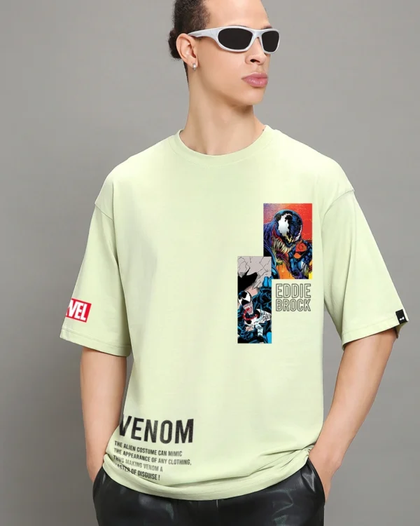 Men's Green Eddie Brock Graphic Printed Oversized T-shirt