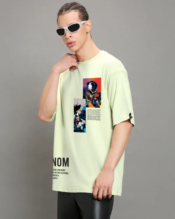 Men's Green Eddie Brock Graphic Printed Oversized T-shirt - Image 2