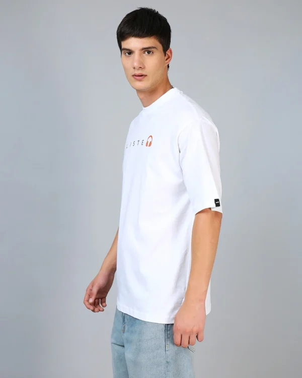 Men's White Keep Listening Typography Oversized T-shirt - Image 2