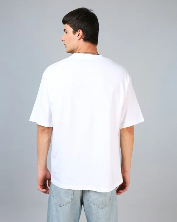 Men's White Keep Listening Typography Oversized T-shirt - Image 3