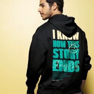 Men's Black Story Ends Typography Hoodies