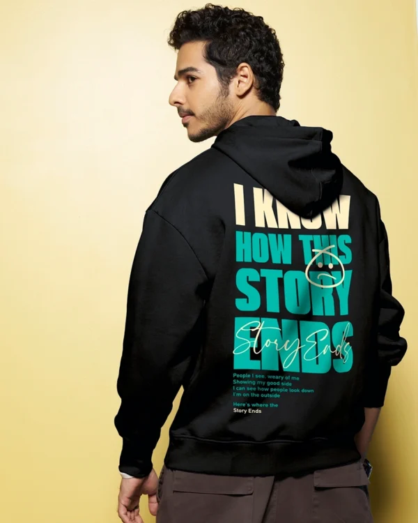 Men's Black Story Ends Typography Hoodies