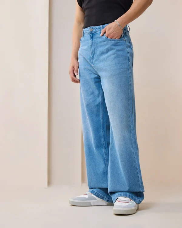 Men's Blue Baggy Wide Leg Jeans - Image 2