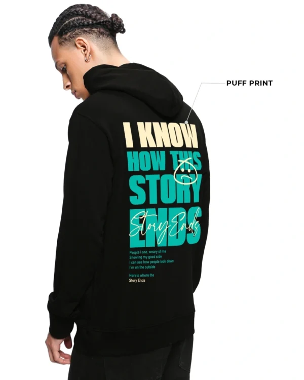 Men's Black Story Ends Typography Hoodies - Image 4